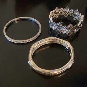 Three piece set silver bracelets / bangles, costume jewelry, beautiful and shiny